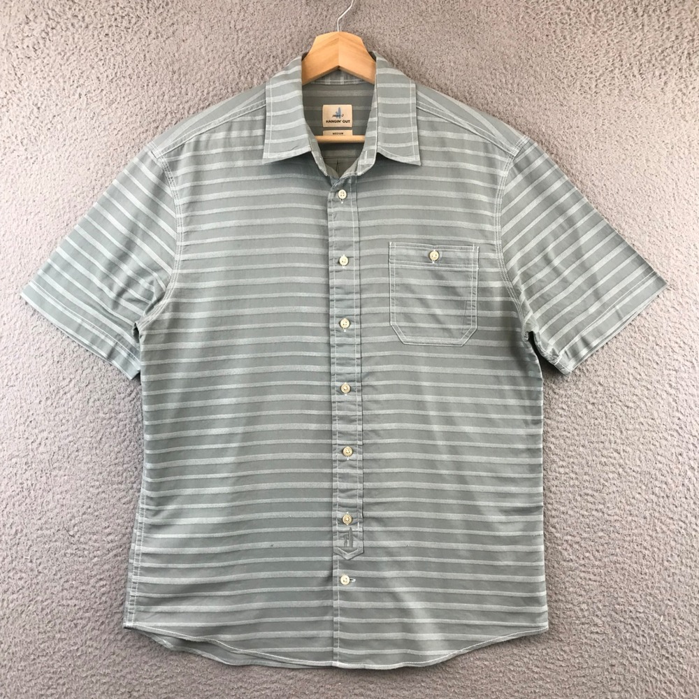 Johnnie O Hangin Out Men M Striped Short Sleeve Button Up Shirt Cotton Blend